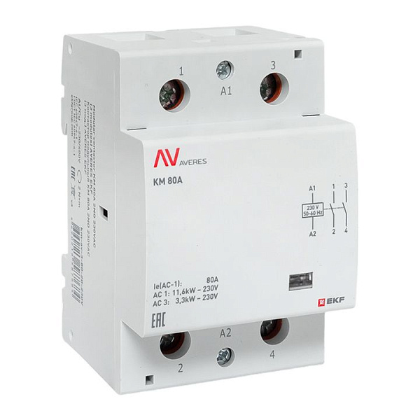 Контактор модульный КМ 80А 2NO 230В АС (3 мод.) AVERES EKF