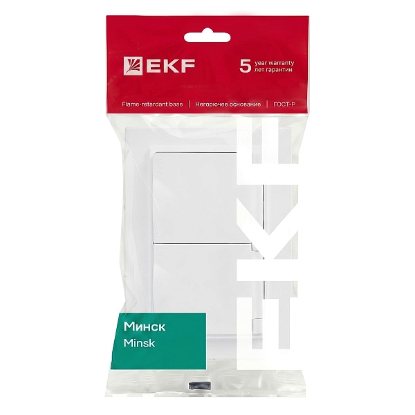 Минск Розетка 2-местная СП с/з с крышкой 16А белая с защ. штор. IP44 EKF