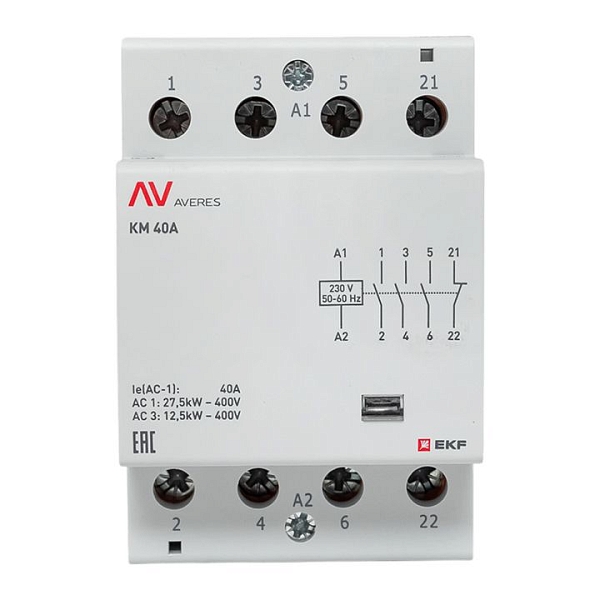 Контактор модульный КМ 40А 3NO+1NC 230В АС (3 мод.) AVERES EKF