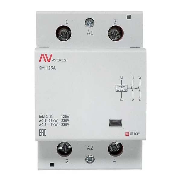 Контактор модульный КМ 125А 2NO 230В АС (3 мод.) AVERES EKF