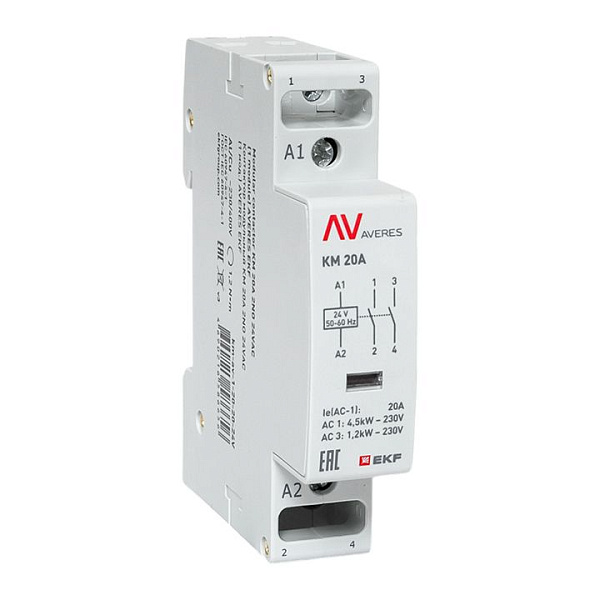 Контактор модульный КМ 20А 2NO 24В АС (1 мод.) AVERES EKF