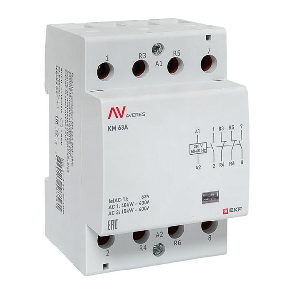 Контактор модульный КМ 63А 2NO+2NC 230В АС (3 мод.) AVERES EKF