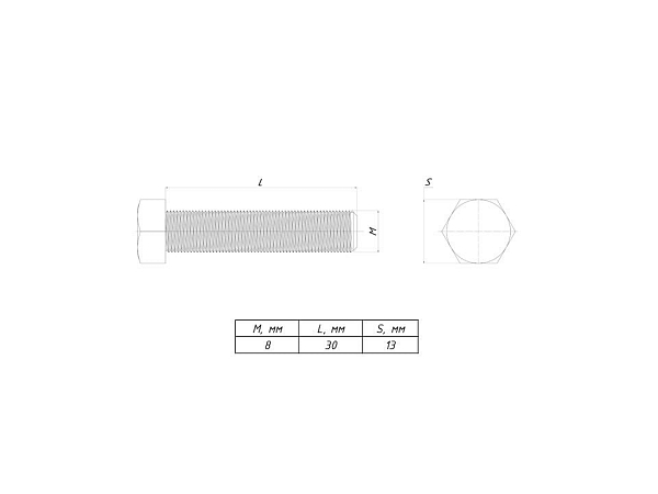 Болт шестигранный М8x30 DIN 933 TDZ EKF