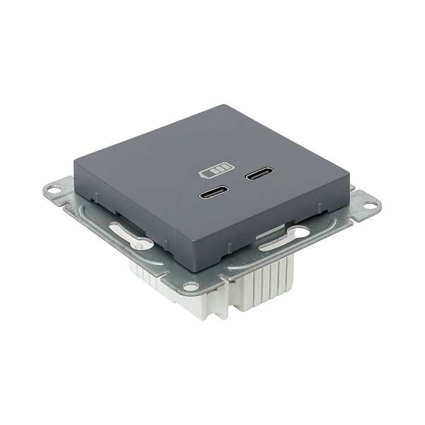 Механизм розетки USB-C - 2шт, графит Эпика EKF