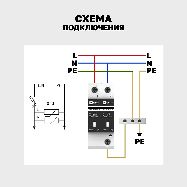 Ограничитель импульсных напряжений ОПВ-B/2P In 30кА 440В с сигн. EKF