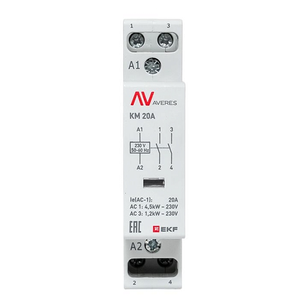 Контактор модульный КМ 20А 2NO 230В АС (1 мод.) AVERES EKF