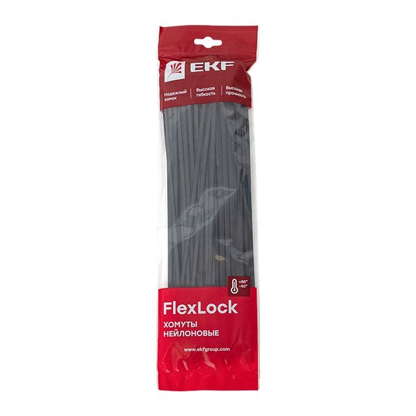 Хомут P6.6 стандартный (ч), 7.6x300 (100шт) FlexLock EKF