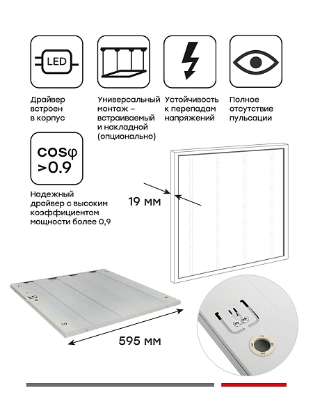 Панель светодиодная ДВО-4104-L 36Вт 6500К опал 595x595 EKF