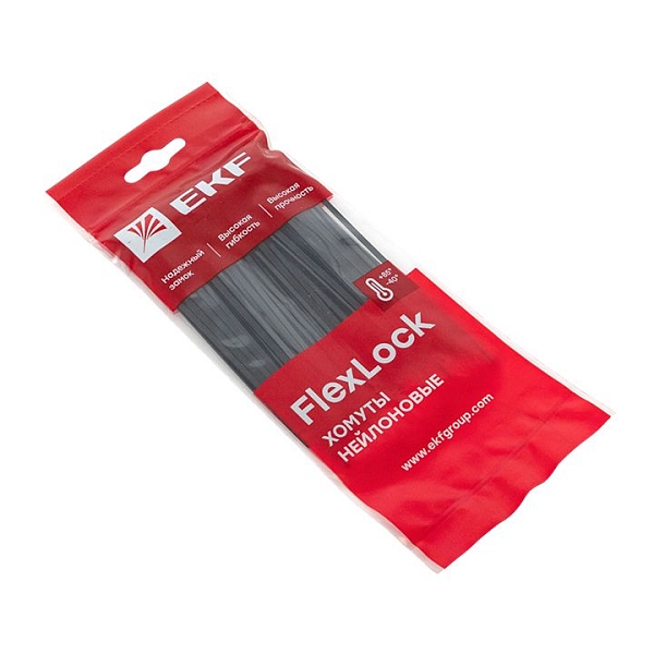 Хомут P6.6 стандартный (ч), 3.6x180 (100шт) FlexLock EKF