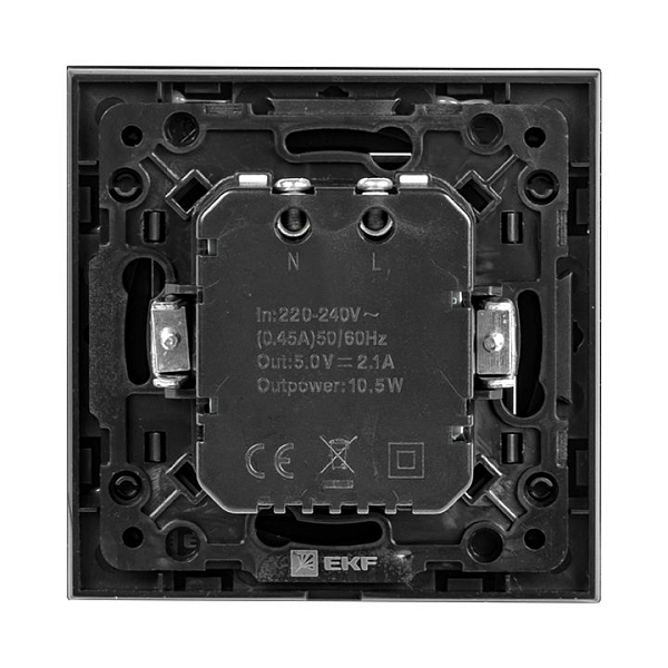 Стокгольм Механизм Розетки USB 2-местной 2,1А винтовые клеммы черный EKF