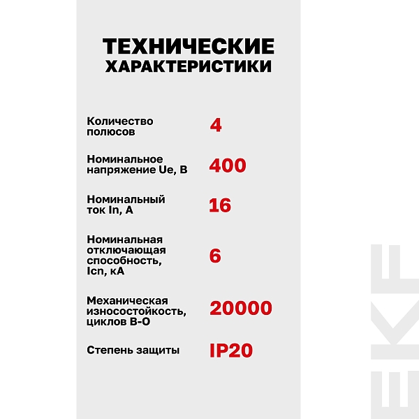 Выключатель автоматический AV-6 4P 16A (D) 6kA EKF AVERES