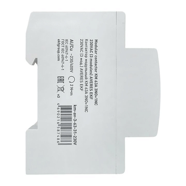 Контактор модульный КМ 63А 3NO+1NC 230В АС (3 мод.) AVERES EKF