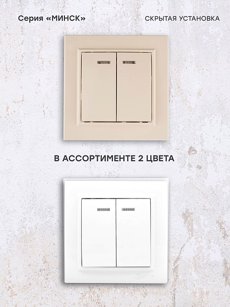 Выключатель 2-кл. СП, Минск, с индикатором 10А, бежевый EKF