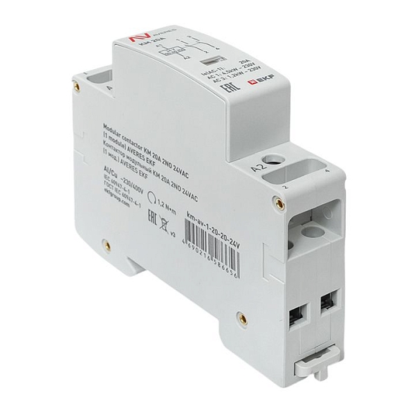 Контактор модульный КМ 20А 2NO 24В АС (1 мод.) AVERES EKF