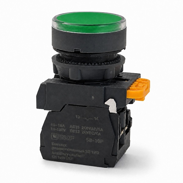 Кнопка SB-27 плоская без фиксации c подсветкой 220V AC 1NC зеленая IP65 EKF