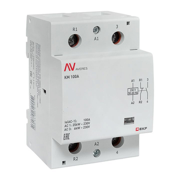 Контактор модульный КМ 100А 1NO+1NC 230В АС (3 мод.) AVERES EKF