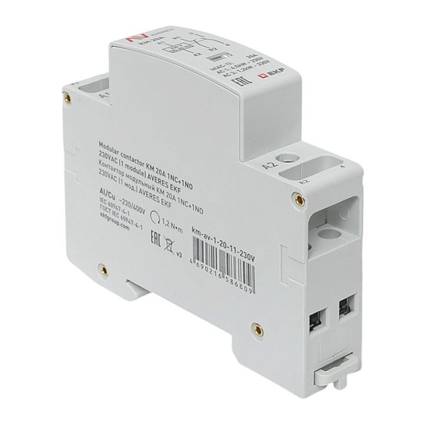 Контактор модульный КМ 20А 1NO+1NC 230В АС (1 мод.) AVERES EKF