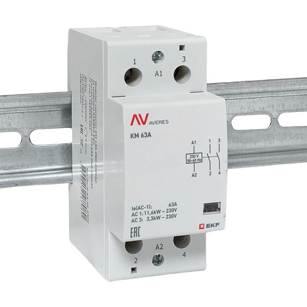 Контактор модульный КМ 63А 2NO 230В АС (2 мод.) AVERES EKF