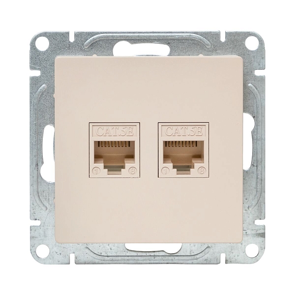Механизм розетки RJ45 - 2шт, (cat5), кремовый Эпика EKF