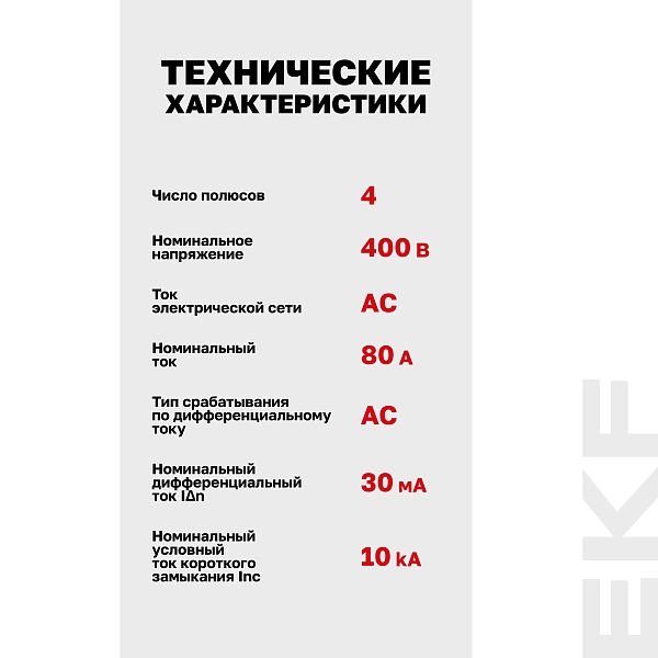 Выключатель дифференциального тока DV 4P 80А 30мА тип AC электромеханичекий 10kA AVERES EKF