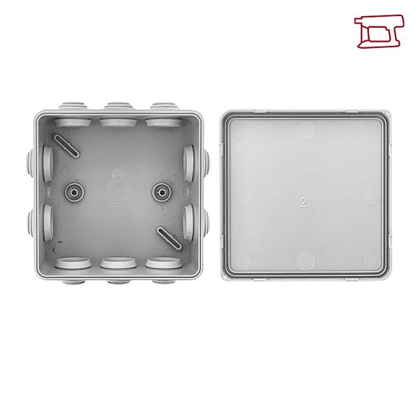 Коробка распределительная КМР-030-014 с крышкой (100x100x50) для прямого монтажа, 10 мембр. вводов серая IP55 розн. стикер EKF