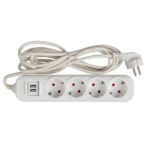 Удлинитель "Эксперт" 4 гнезда 2 метра 16А/3,5кВт с 2 USB 2,1А ПВС 3x1 EKF PROxima