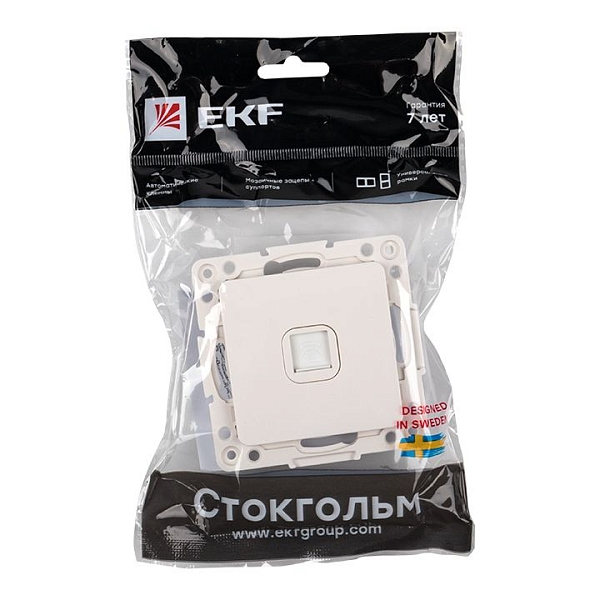 Стокгольм Механизм Розетки Phone 1-местной белый EKF