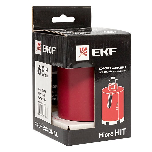 Коронка алмазная для дрелей с микроударом DCH-68MH Micro Hit Laser M16 EKF Professional