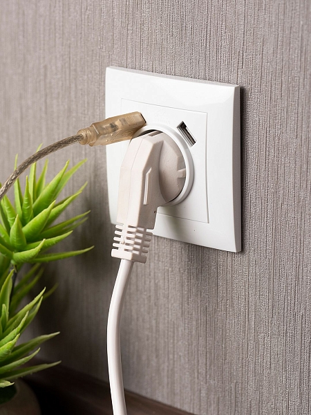 Валенсия розетка 1-местная с/з 16А белая с защ. штор. с 2 USB 2,1А EKF