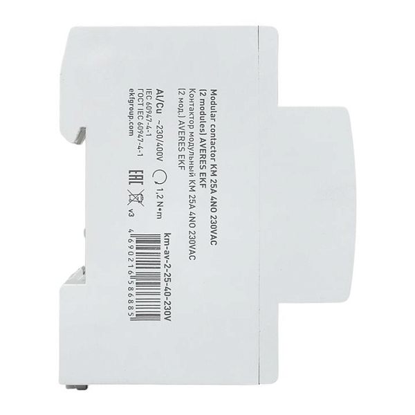 Контактор модульный КМ 25А 4NO 230В АС (2 мод.) AVERES EKF