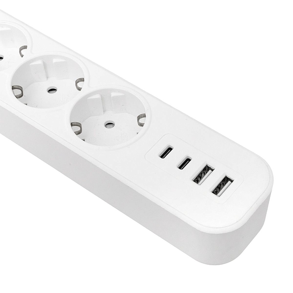 Удлинитель LUX 5 гнезд 2USB 2,4А+2type-C 3 метра 1,5мм2 EKF