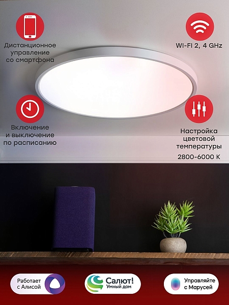 Умный потолочный светильник 400 мм 32 W EKF Connect