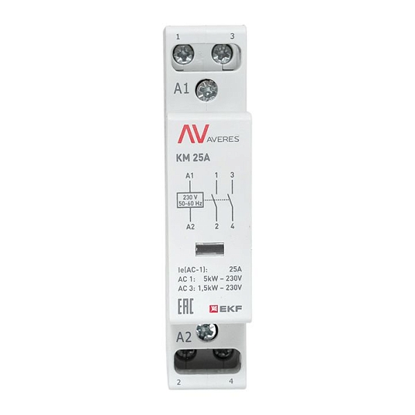 Контактор модульный КМ 25А 2NO 230В АС (1 мод.) AVERES EKF