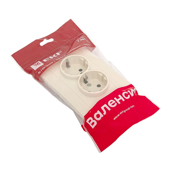 Валенсия розетка 2-местная с/з 16А кремовая с защ. штор. EKF