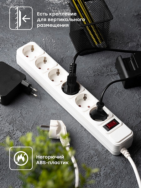 Сетевой фильтр 6*1,8м 16А/3,2кВт с выкл. c/з ПВС 3x1,0 Блокбастер XL EKF PROxima