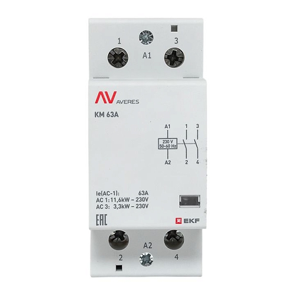 Контактор модульный КМ 63А 2NO 230В АС (2 мод.) AVERES EKF