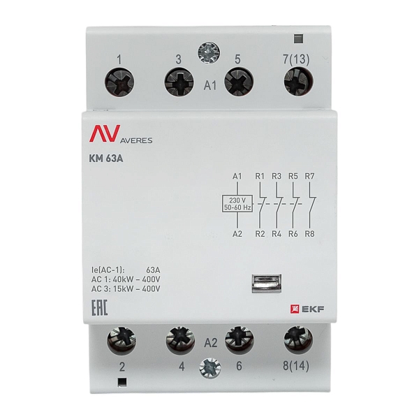 Контактор модульный КМ 63А 4NC 230В АС (3 мод.) AVERES EKF