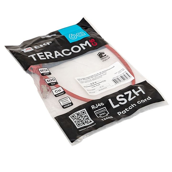 Патч-корд TERACOM CS Cat.6A экранированный S/FTP оболочка LSZH красный (0,5м)