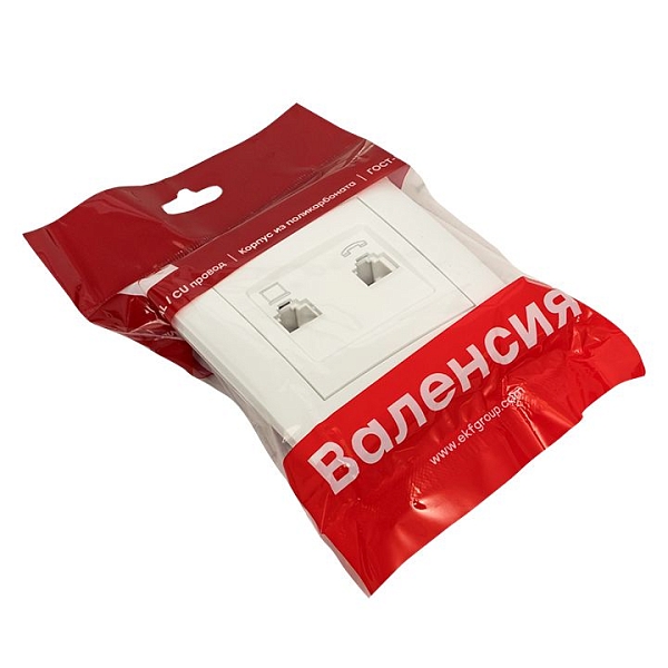 Валенсия розетка RJ-45+RJ11 2-местная белая EKF