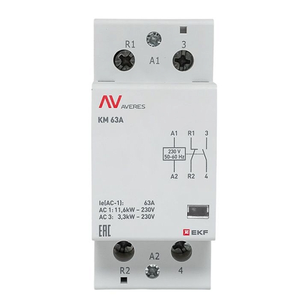 Контактор модульный КМ 63А 1NO+1NC 230В АС (2 мод.) AVERES EKF