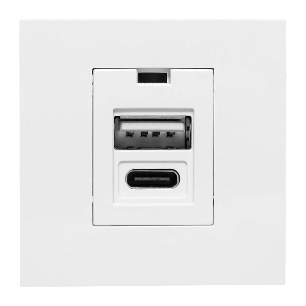 Розетка USB A+C, 2.1А, 2 гнезда, без индикатора, белая EKF