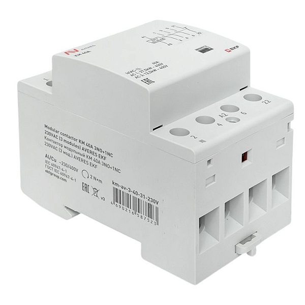 Контактор модульный КМ 40А 3NO+1NC 230В АС (3 мод.) AVERES EKF