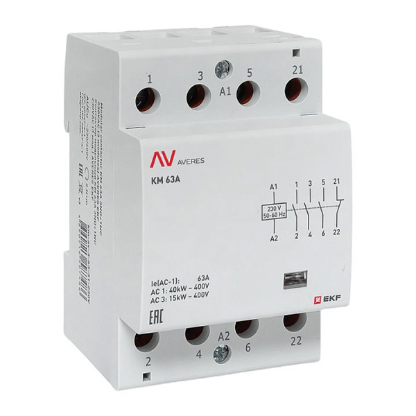 Контактор модульный КМ 63А 3NO+1NC 230В АС (3 мод.) AVERES EKF