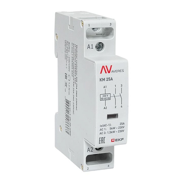 Контактор модульный КМ 25А 2NO 230В АС (1 мод.) AVERES EKF