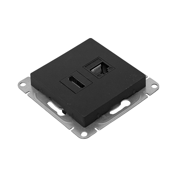Механизм розетки HDMI+RJ45 (cat5), чёрный Эпика EKF