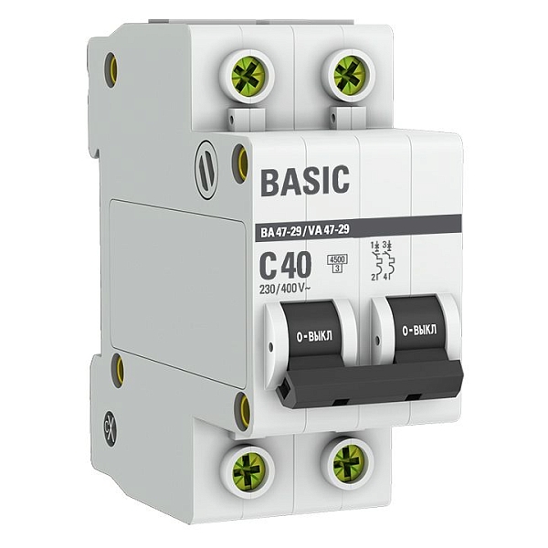 Автоматический выключатель ВА 47-29 2P 40А (C) 4,5кА BASIC