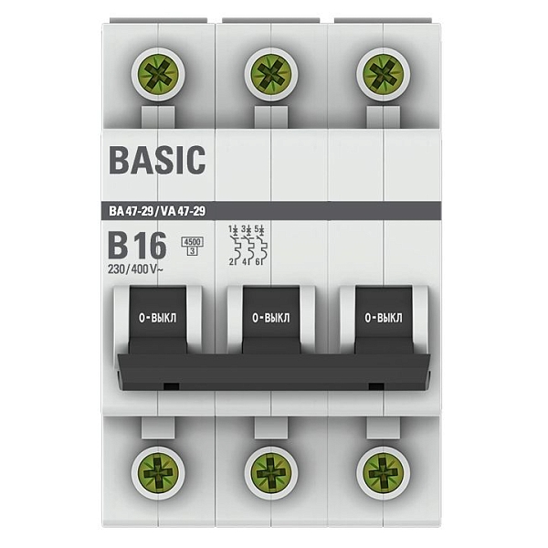Автоматический выключатель ВА 47-29 3P 16А (B) 4,5кА BASIC