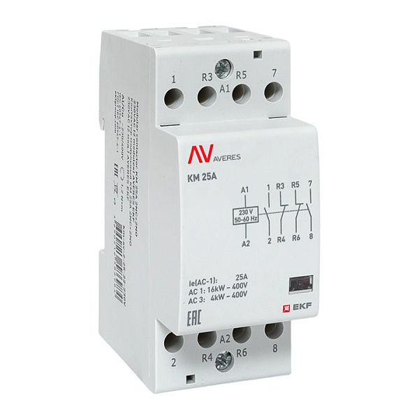 Контактор модульный КМ 25А 2NO+2NC 230В АС (2 мод.) AVERES EKF