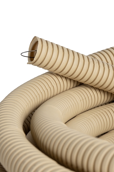 Труба гофр. ПВХ с протяжкой d20 мм (25 м) светлое дерево EKF-Plast
