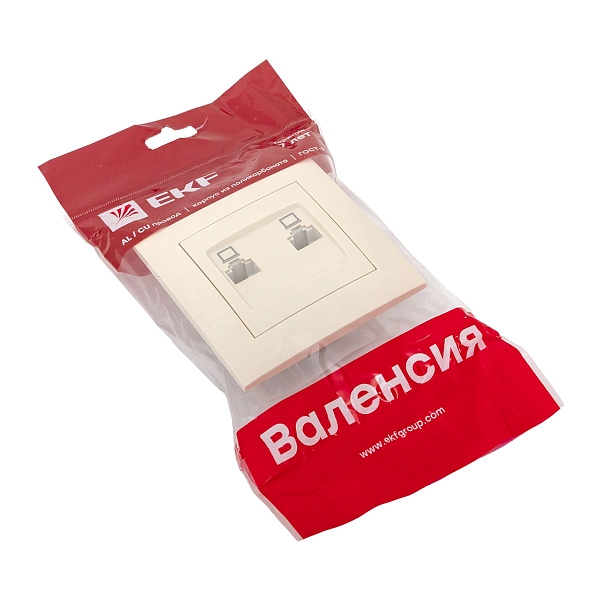 Валенсия розетка компьютерная RJ-45 2-местная кремовая EKF